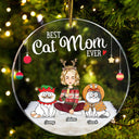 Meilleure maman chat de tous les temps - Chats de dessins animés amusants - Cadeau de Noël pour les amoureux des chats - Ornement acrylique rond personnalisé