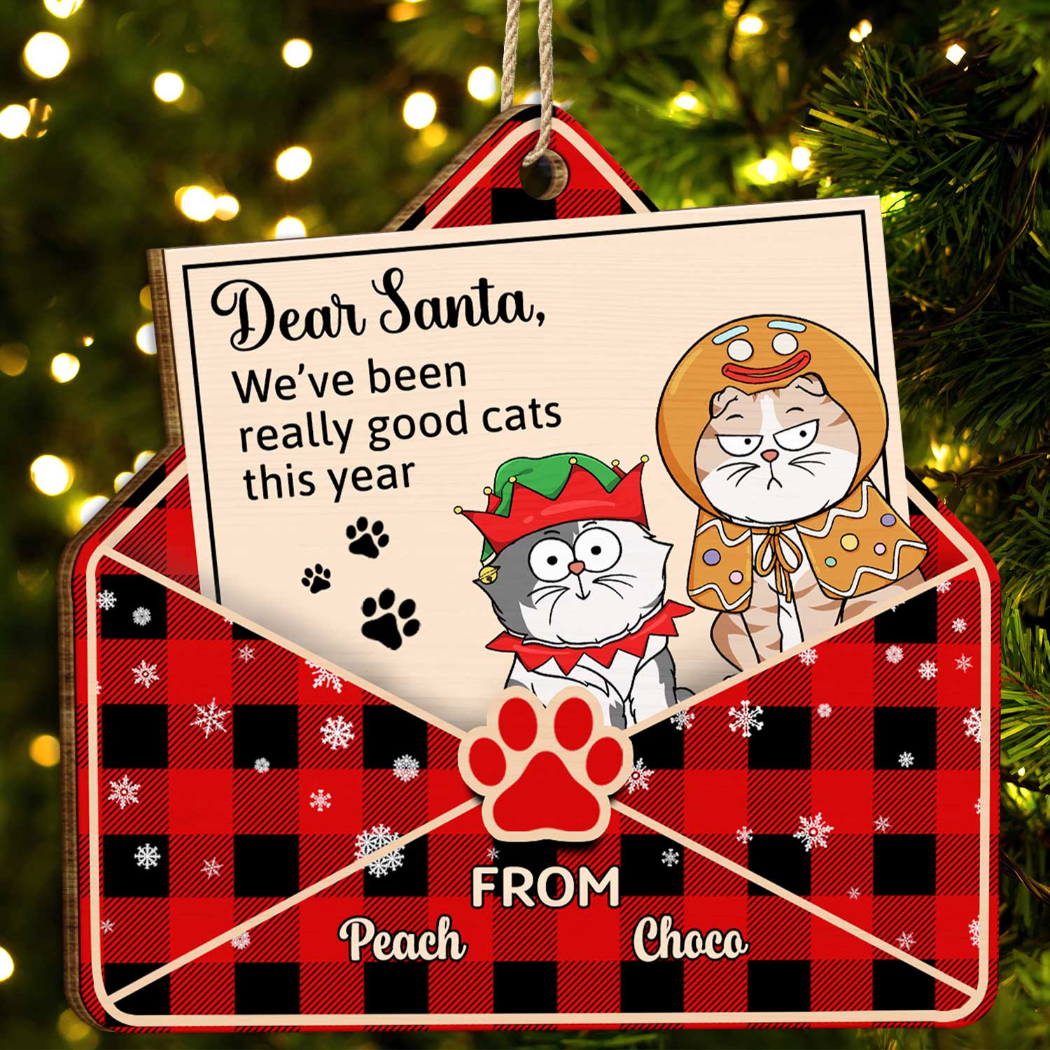 Letter To Santa From Funny Cartoon Cats - Christmas Gift For Cat Lovers - Personalized Custom Shaped Wooden Ornament