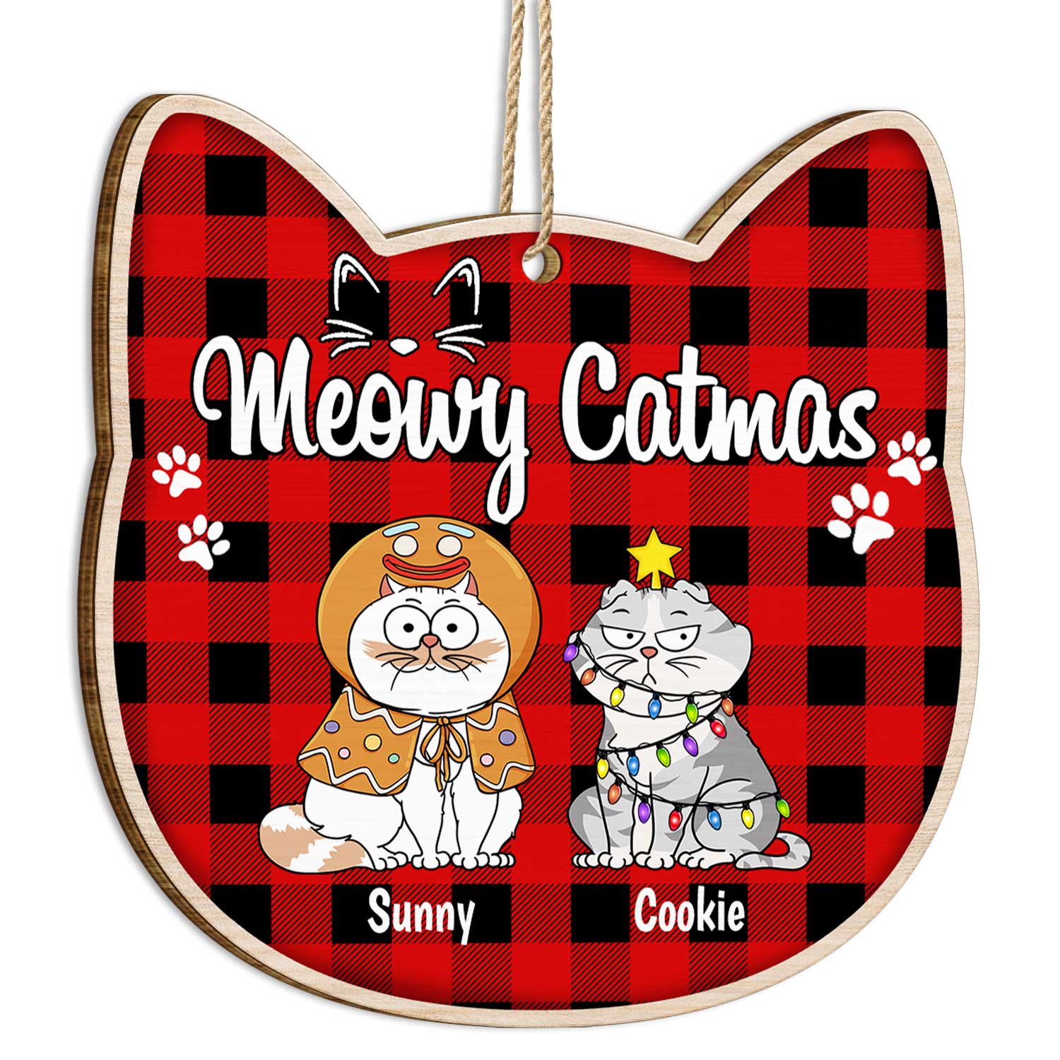 Meowy Catmas - Christmas Gift For Cat Lovers - Personalized Custom Shaped Wooden Ornament