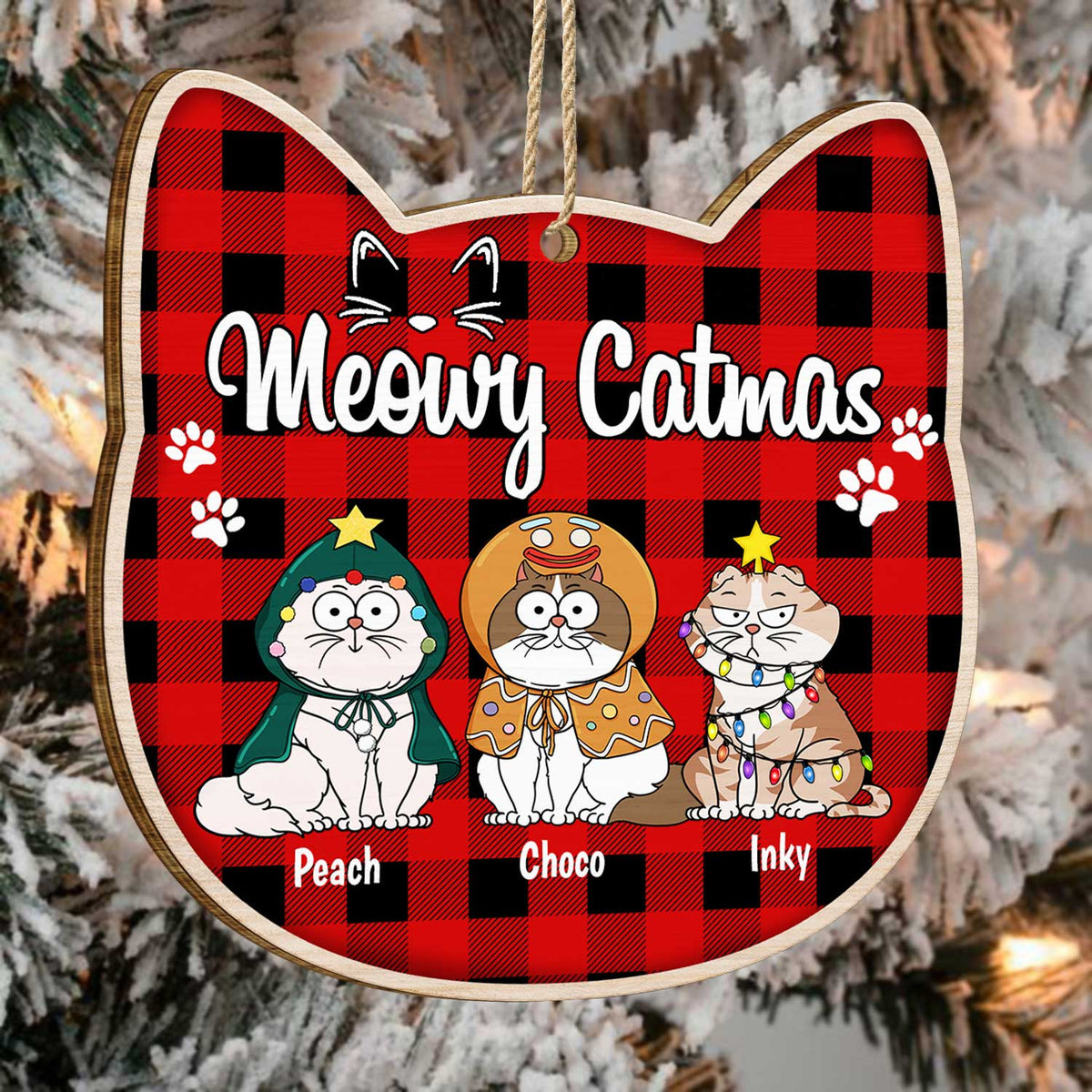 Meowy Catmas - Christmas Gift For Cat Lovers - Personalized Custom Shaped Wooden Ornament