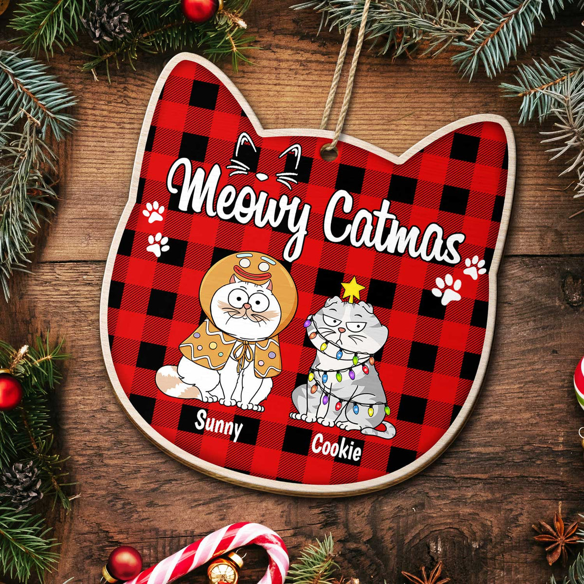Meowy Catmas - Christmas Gift For Cat Lovers - Personalized Custom Shaped Wooden Ornament