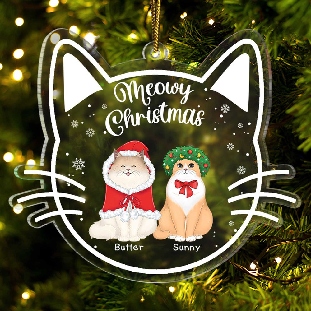 Meowy Christmas Happy Pawlidays - Cadeau de Noël pour les amoureux des chats - Décoration acrylique personnalisée