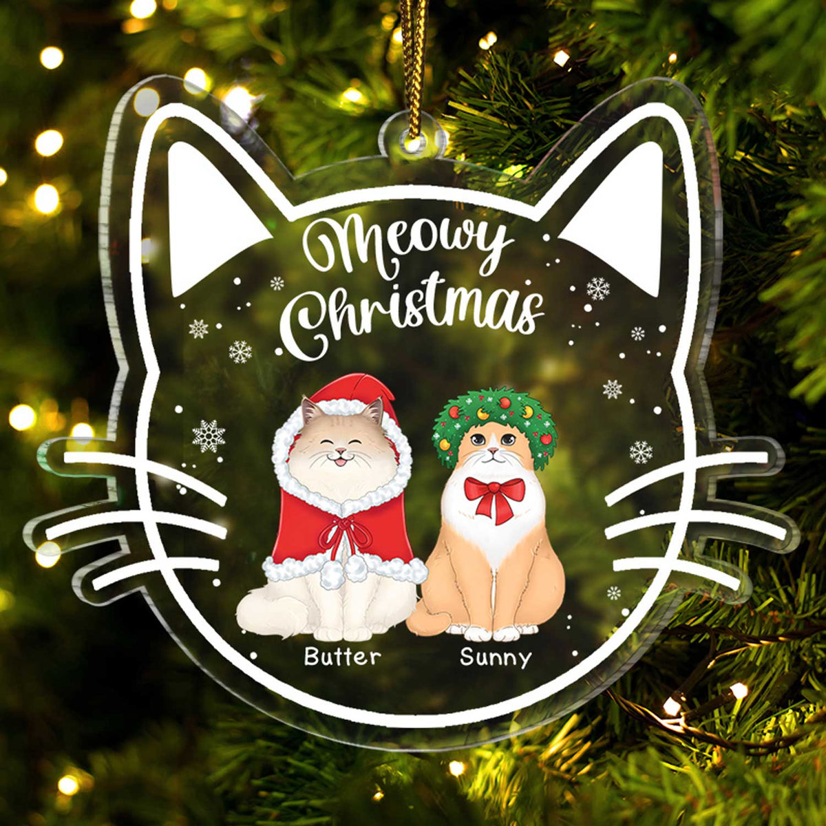 Meowy Christmas Happy Pawlidays - Cadeau de Noël pour les amoureux des chats - Décoration acrylique personnalisée