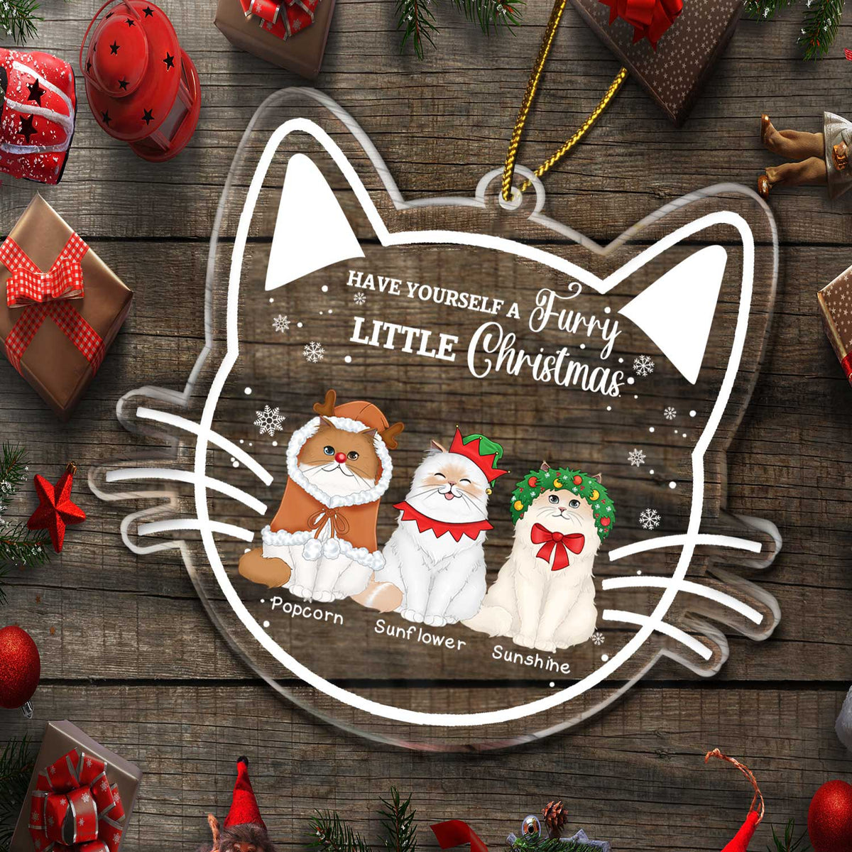 Meowy Christmas Happy Pawlidays - Cadeau de Noël pour les amoureux des chats - Décoration acrylique personnalisée