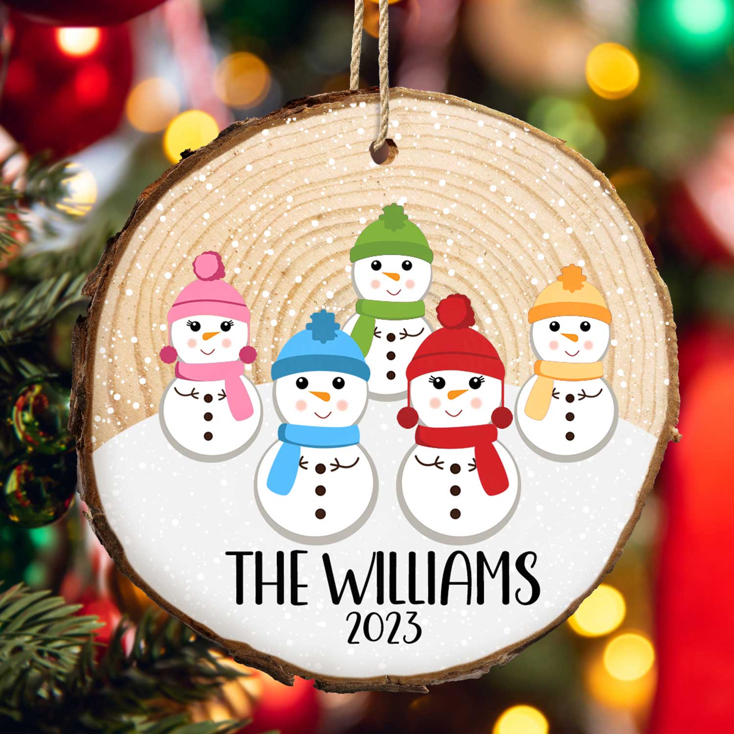 Snowman Family - Christmas Gift For Family - Personalized Wood Slice Ornament