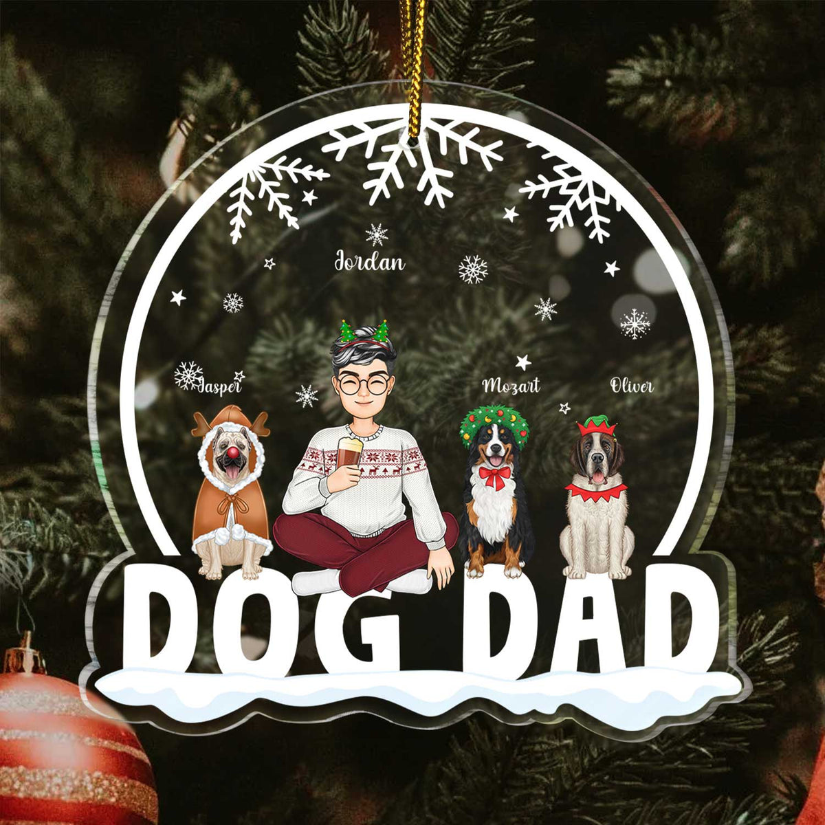 Maman chien, papa chien - Cadeau de Noël pour les amoureux des chiens - Ornement acrylique personnalisé en forme