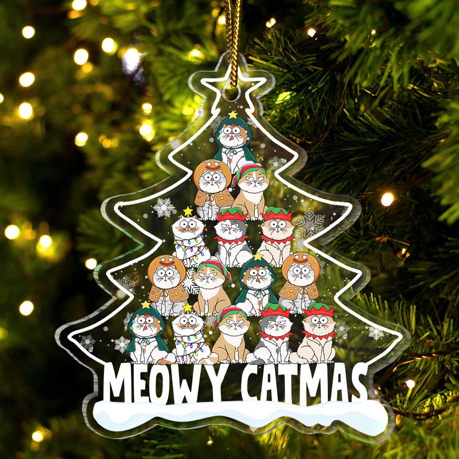 Meowy Catmas Cartoon Style - Christmas Gift For Cat Lovers - Personalized Custom Shaped Acrylic Ornament