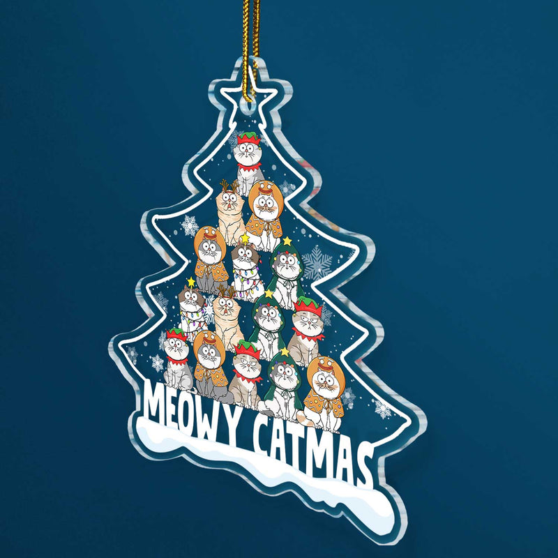 Meowy Catmas Cartoon Style - Christmas Gift For Cat Lovers - Personalized Custom Shaped Acrylic Ornament