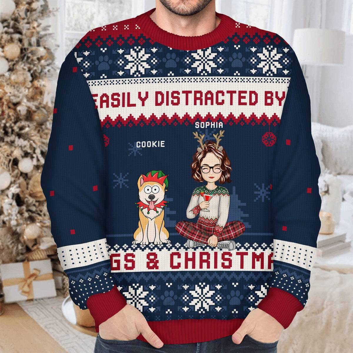 Just A Girl Who Loves Dogs And Christmas Cartoon Style - Gift For Dog Moms, Dog Lovers - Personalized Unisex Ugly Sweater