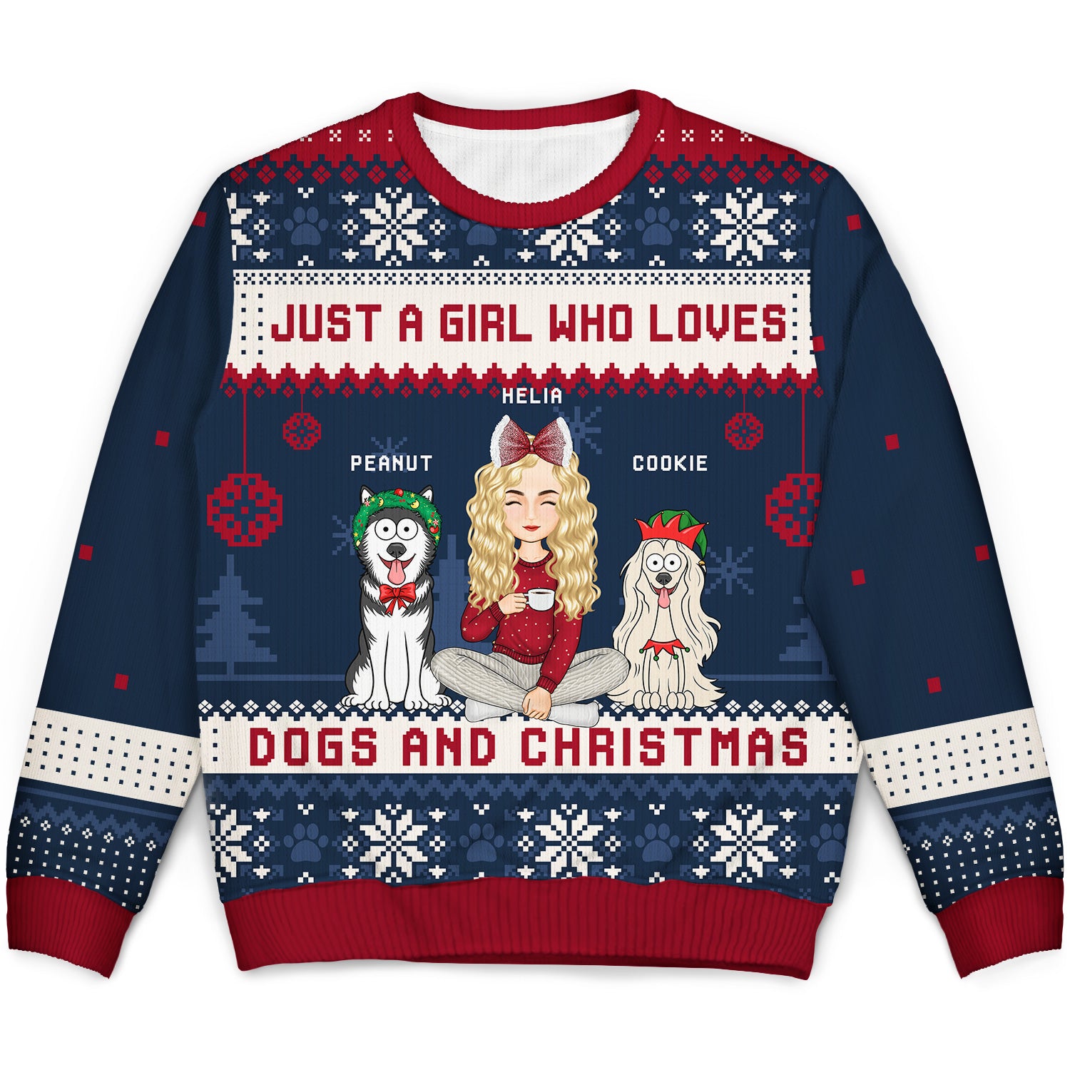 Just A Girl Who Loves Dogs And Christmas Cartoon Style - Gift For Dog Moms, Dog Lovers - Personalized Unisex Ugly Sweater