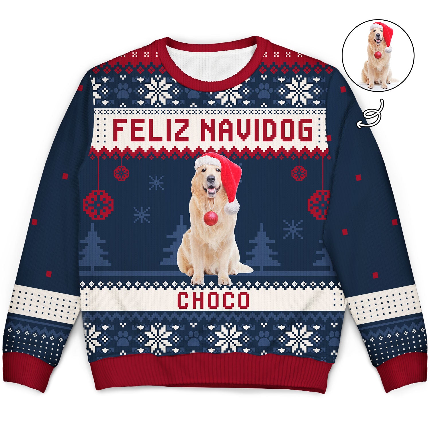 Custom Photo Feliz Navidog Merry Woofmas - Christmas Gift For Dog Lovers - Personalized Unisex Ugly Sweater