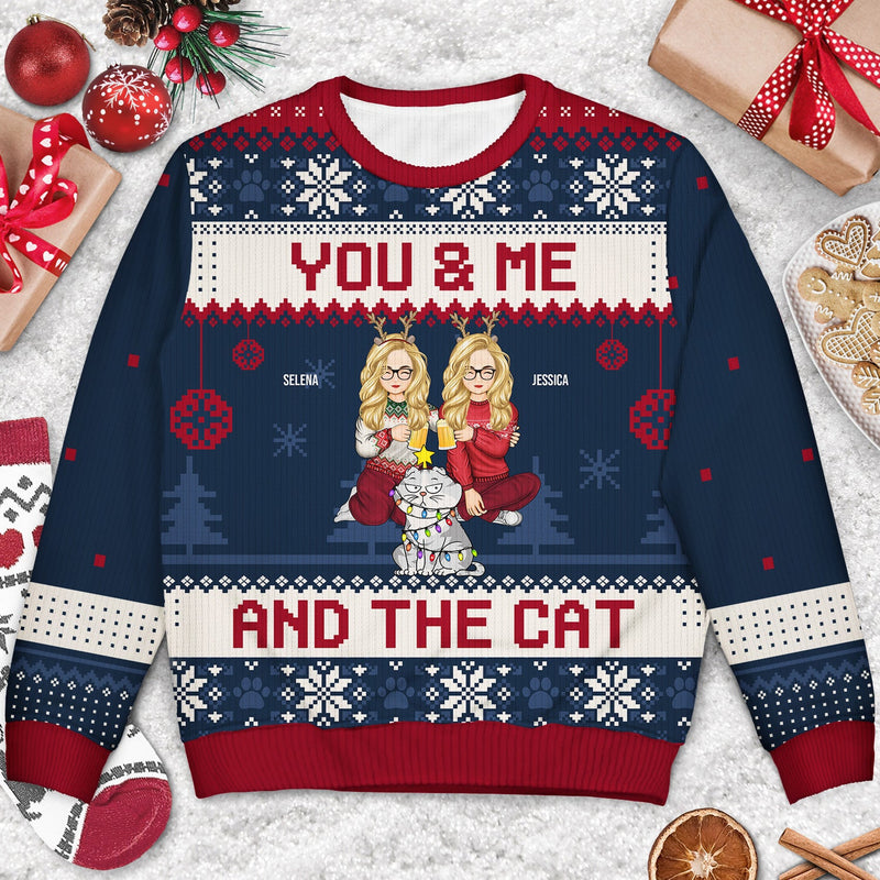 Couple You & Me And The Fur Babies Cartoon Style - Christmas Gift For Pet Lovers, Dog Lovers, Cat Lovers - Personalized Unisex Ugly Sweater