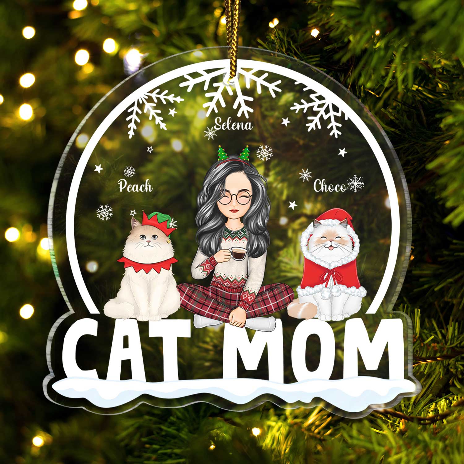 Cat Mom Cat Dad - Christmas Gift For Cat Lovers - Personalized Custom Shaped Acrylic Ornament