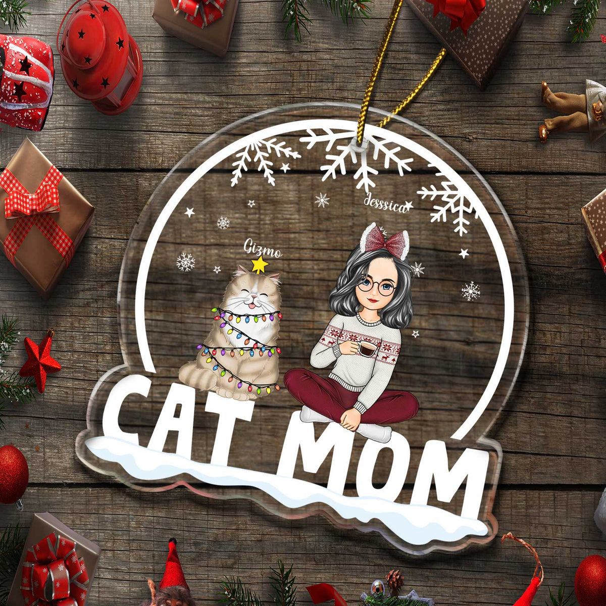 Maman chat, papa chat - Cadeau de Noël pour les amoureux des chats - Décoration acrylique personnalisée