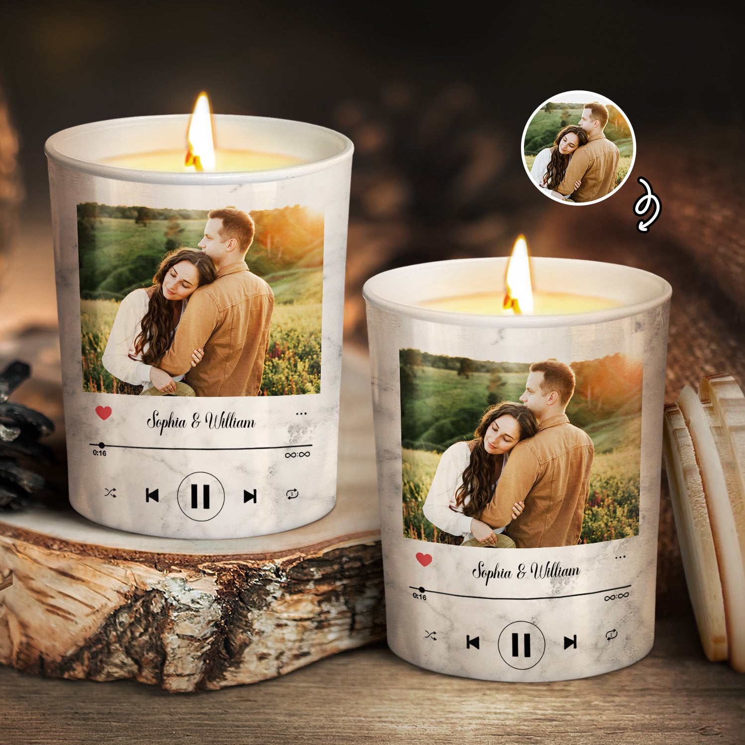 Custom Photo Couple Song - Anniversary, Birthday Gift For Spouse, Lover, Husband, Wife, Boyfriend, Girlfriend, Couples - Personalized Scented Candle With Wooden Lid