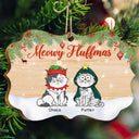 Chats de dessins animés rigolos Meowy Fluffmas - Cadeau de Noël pour les amoureux des chats - Décoration en bois médaillon personnalisée