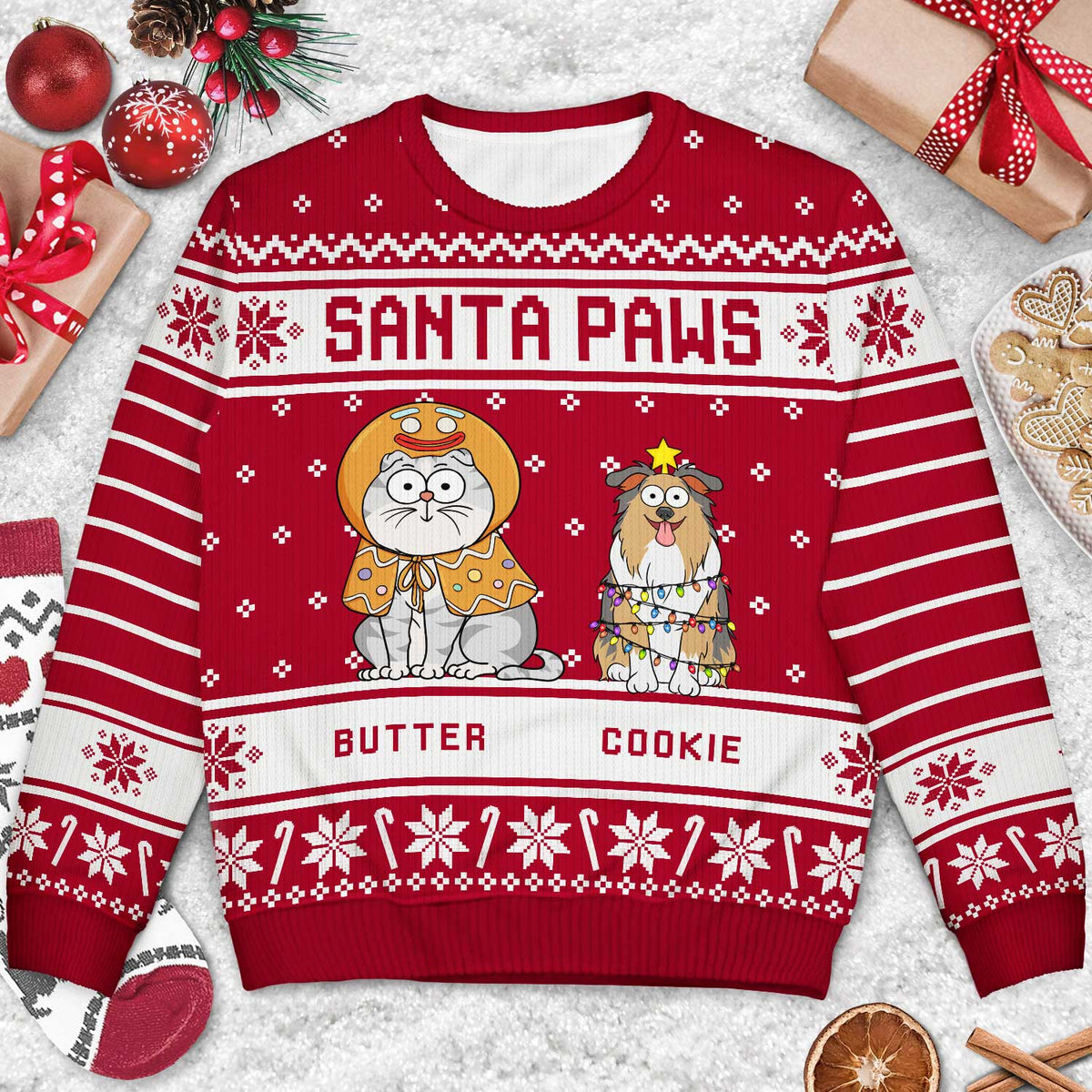 Motif pattes de Père Noël vertes - Cadeau de Noël pour les amoureux des animaux - Pull moche unisexe personnalisé