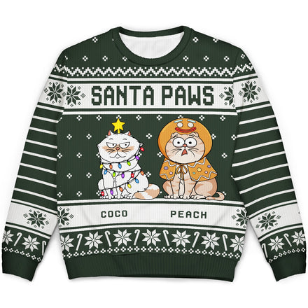 Motif pattes de Père Noël vertes - Cadeau de Noël pour les amoureux des animaux - Pull moche unisexe personnalisé