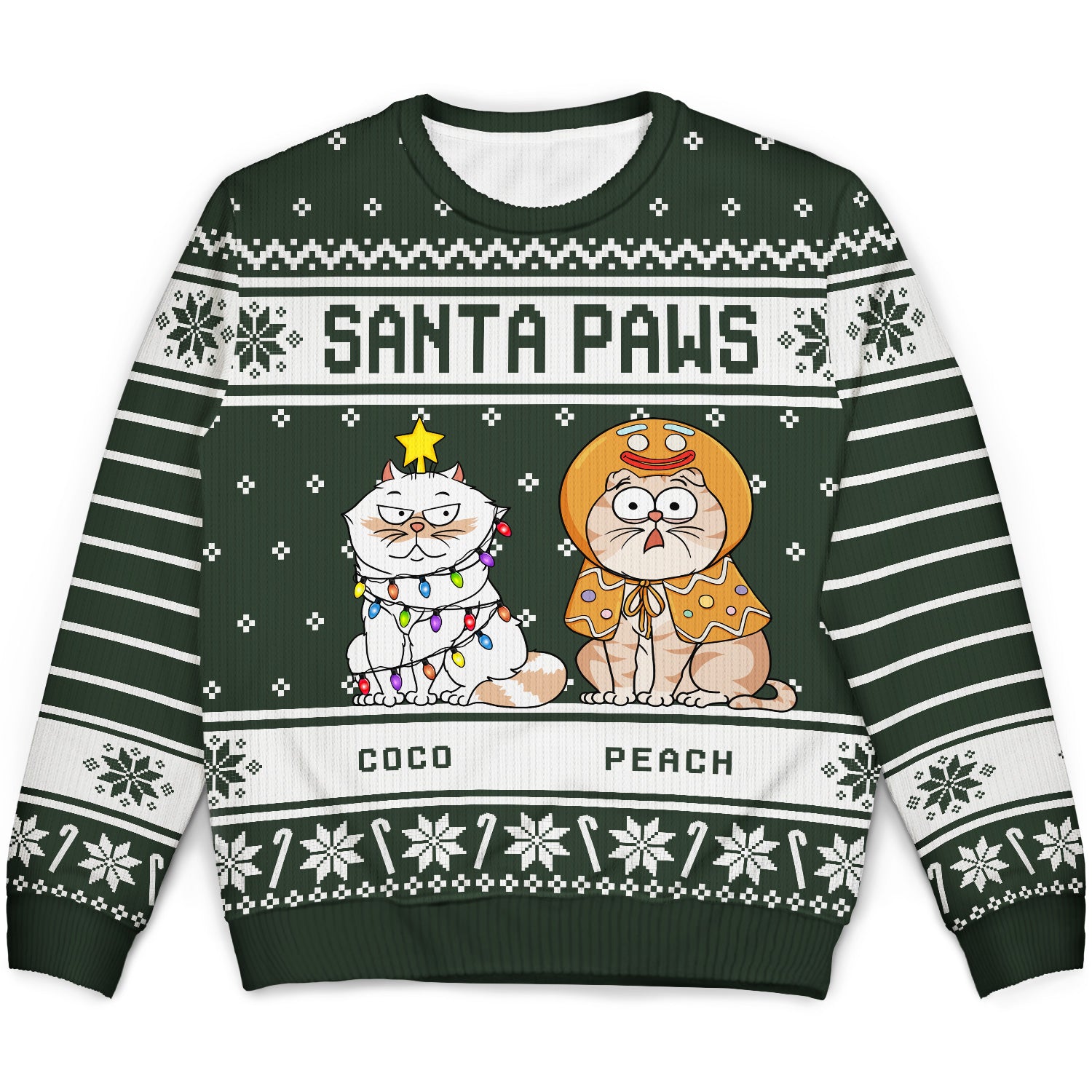 Santa Paws Green Pattern - Christmas Gift For Pet Lovers - Personalized Unisex Ugly Sweater