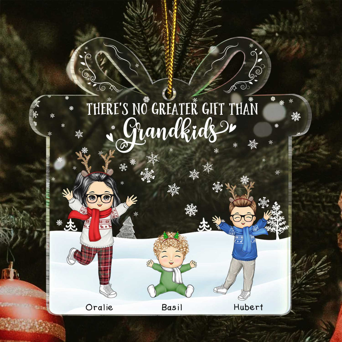 There's No Greater Gift Than Grandkids - Christmas Gift For Family, Grandpa, Grandma, Grandparents - Personalized Custom Shaped Acrylic Ornament