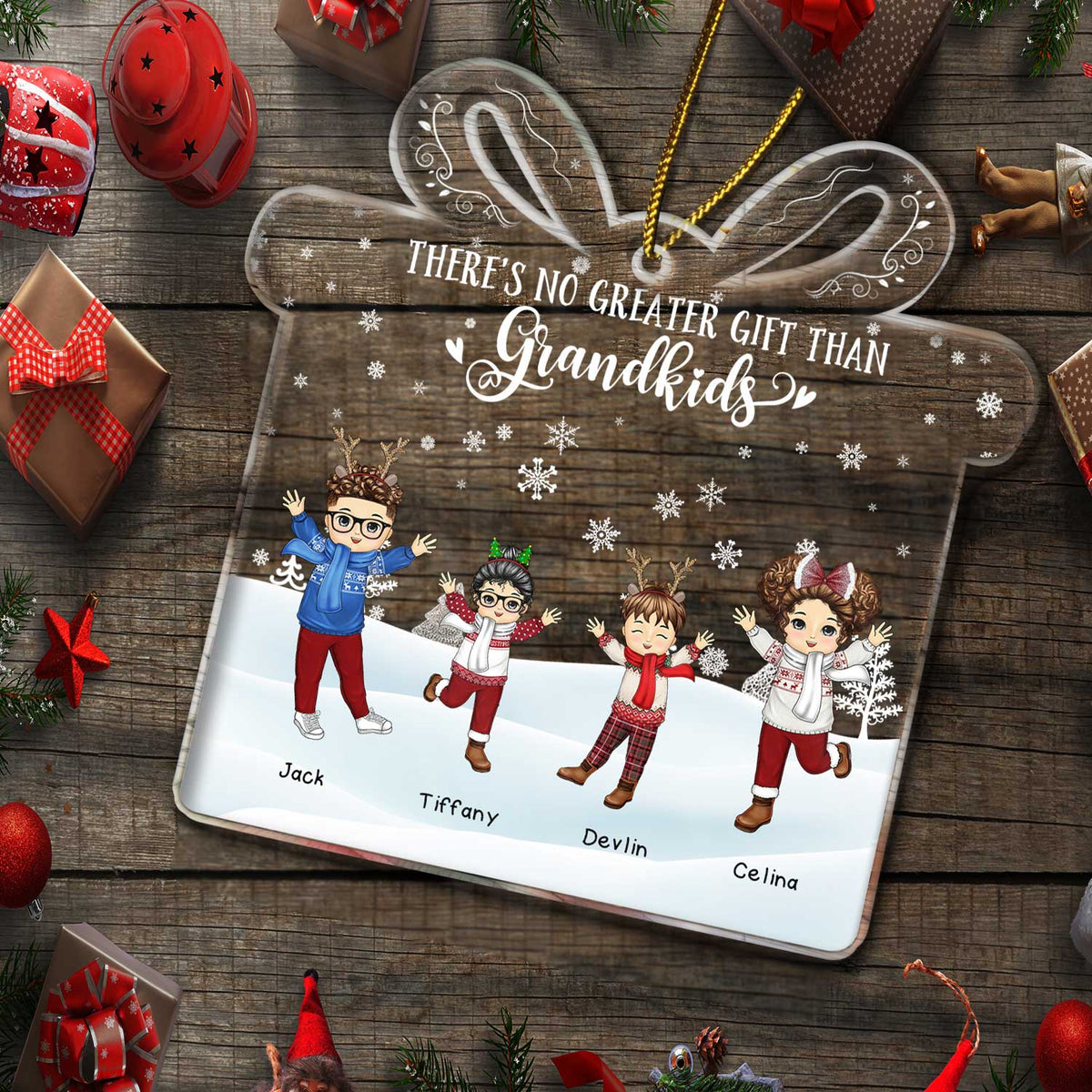 There's No Greater Gift Than Grandkids - Christmas Gift For Family, Grandpa, Grandma, Grandparents - Personalized Custom Shaped Acrylic Ornament