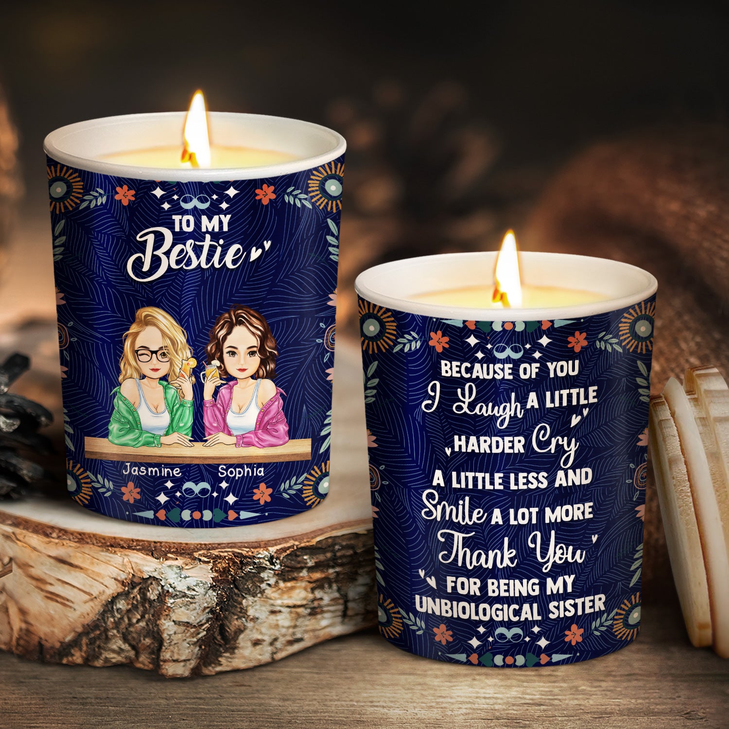 Laugh A Little Harder Cry A Little Less - Gift For Besties - Personalized Scented Candle With Wooden Lid