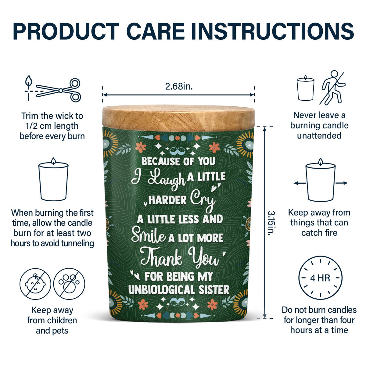 Laugh A Little Harder Cry A Little Less - Gift For Besties - Personalized Scented Candle With Wooden Lid