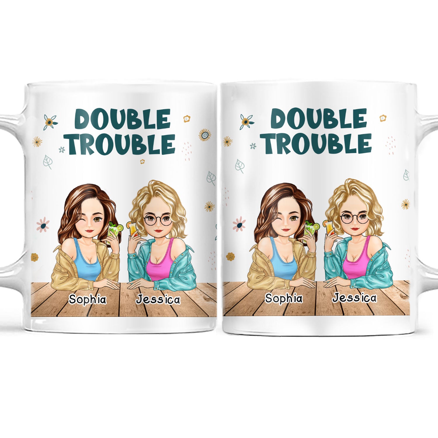 Double Trouble - Gift For Besties - Personalized White Edge-to-Edge Mug