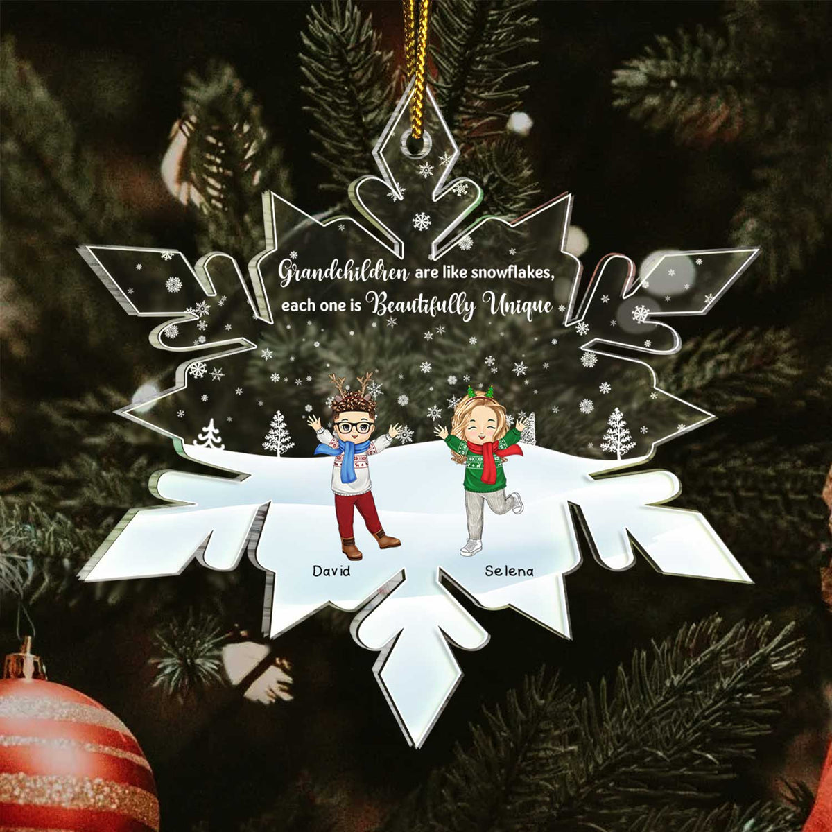 Grandchildren Are Like Snowflakes - Christmas Gift For Grandparents, Grandma, Grandpa, Family - Personalized Custom Shaped Acrylic Ornament