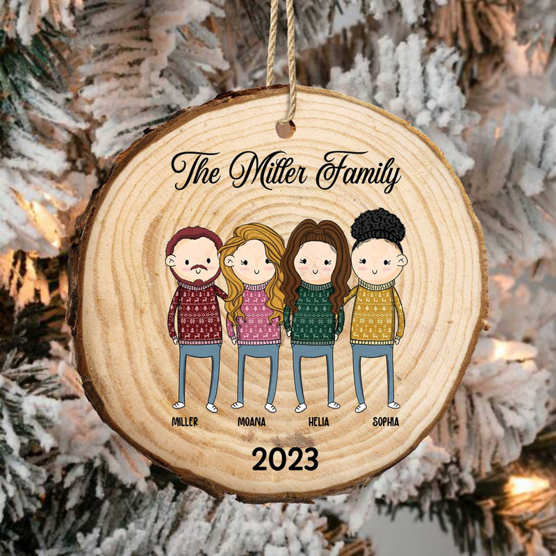 Dessin animé simple pour toute la famille, papa, maman et enfant – Cadeau de Noël pour la famille – Ornement en bois personnalisé