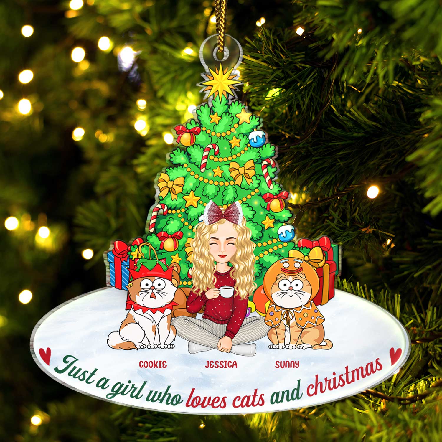 Just A Girl Who Loves Cats And Christmas - Gift For Cat Lovers, Cat Moms - Personalized Cutout Acrylic Ornament