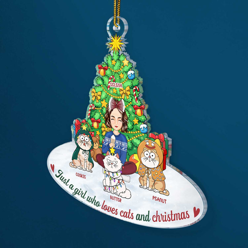 Just A Girl Who Loves Cats And Christmas - Gift For Cat Lovers, Cat Moms - Personalized Cutout Acrylic Ornament