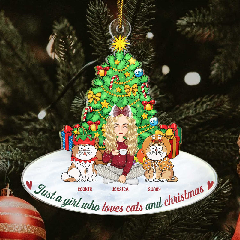 Just A Girl Who Loves Cats And Christmas - Gift For Cat Lovers, Cat Moms - Personalized Cutout Acrylic Ornament