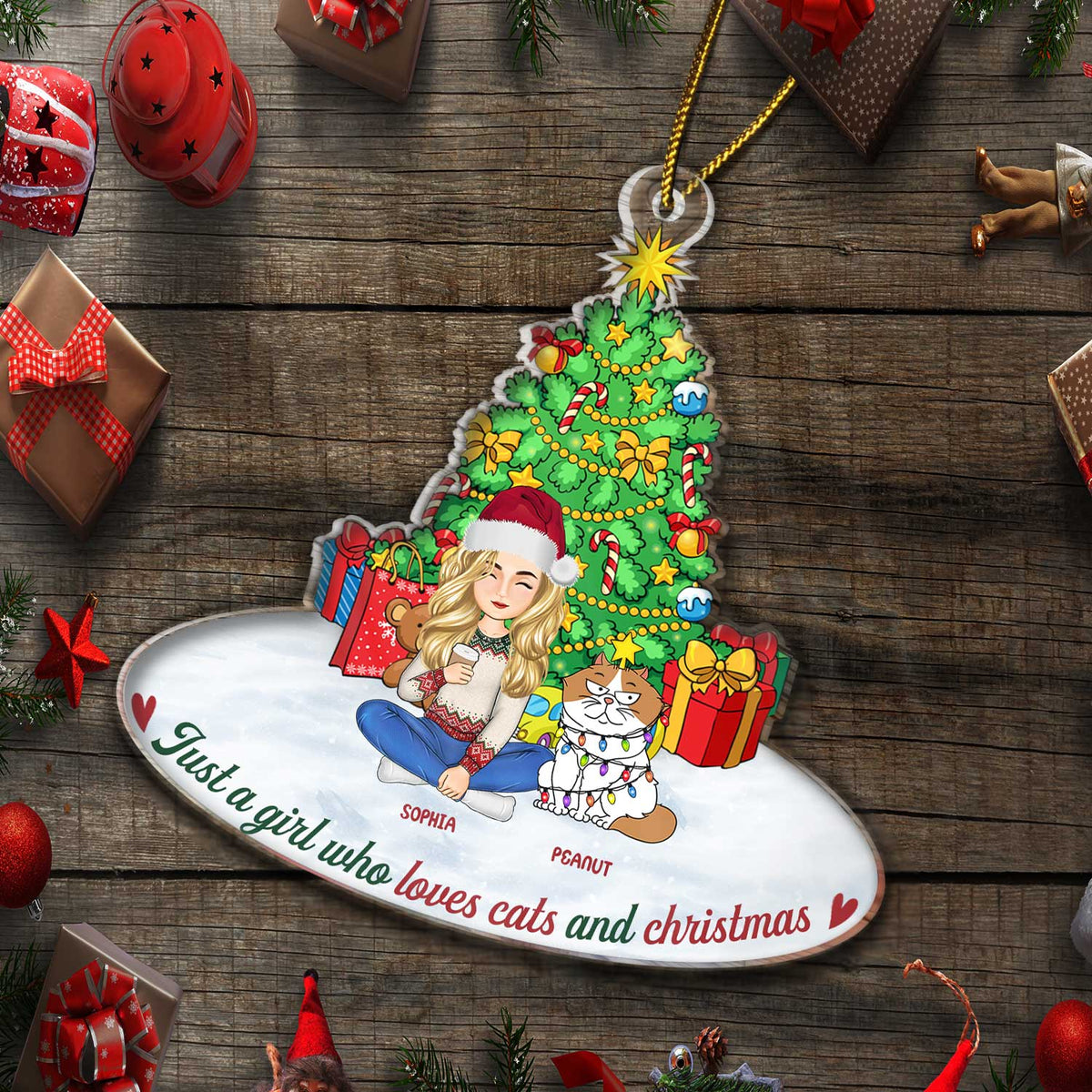 Just A Girl Who Loves Cats And Christmas - Gift For Cat Lovers, Cat Moms - Personalized Cutout Acrylic Ornament