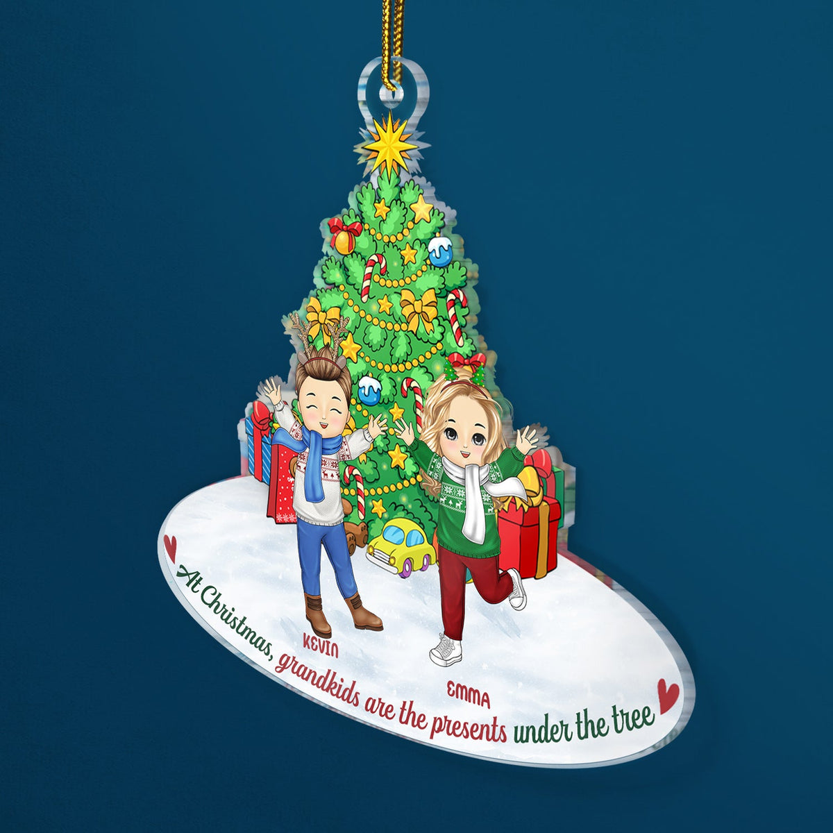 Grandkids Are The Presents Under The Tree - Christmas Gift For Family, Grandparents - Personalized Cutout Acrylic Ornament