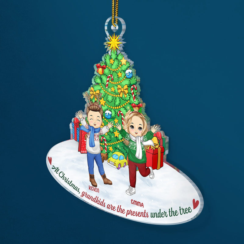 Grandkids Are The Presents Under The Tree - Christmas Gift For Family, Grandparents - Personalized Cutout Acrylic Ornament