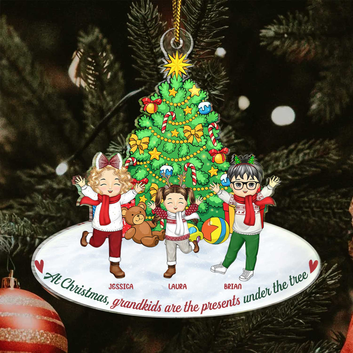Grandkids Are The Presents Under The Tree - Christmas Gift For Family, Grandparents - Personalized Cutout Acrylic Ornament