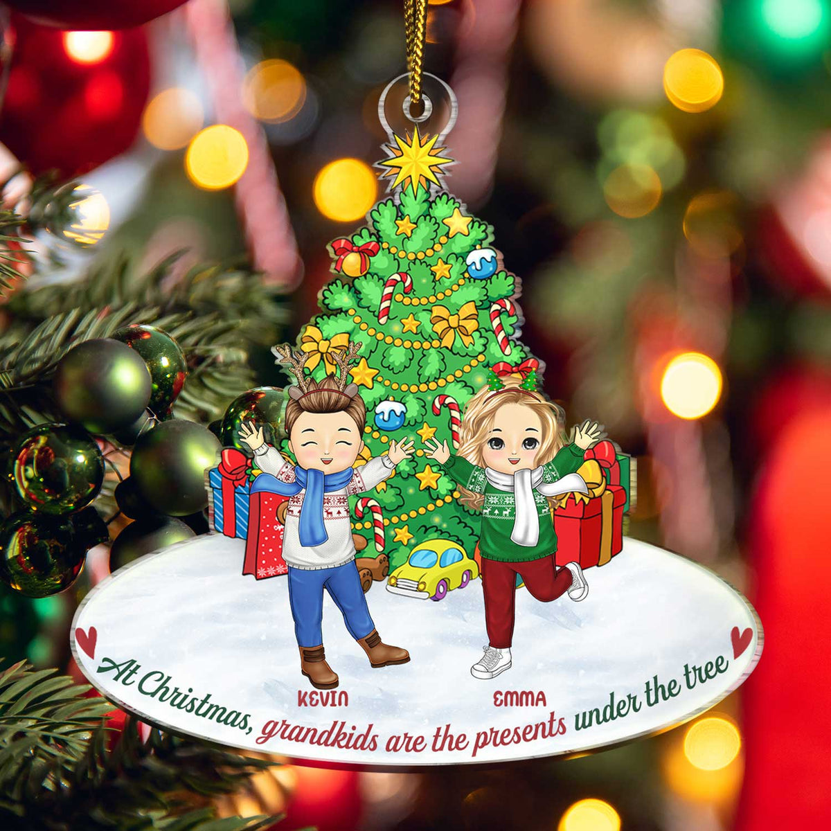 Grandkids Are The Presents Under The Tree - Christmas Gift For Family, Grandparents - Personalized Cutout Acrylic Ornament