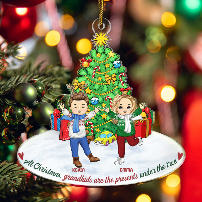 Grandkids Are The Presents Under The Tree - Christmas Gift For Family, Grandparents - Personalized Cutout Acrylic Ornament