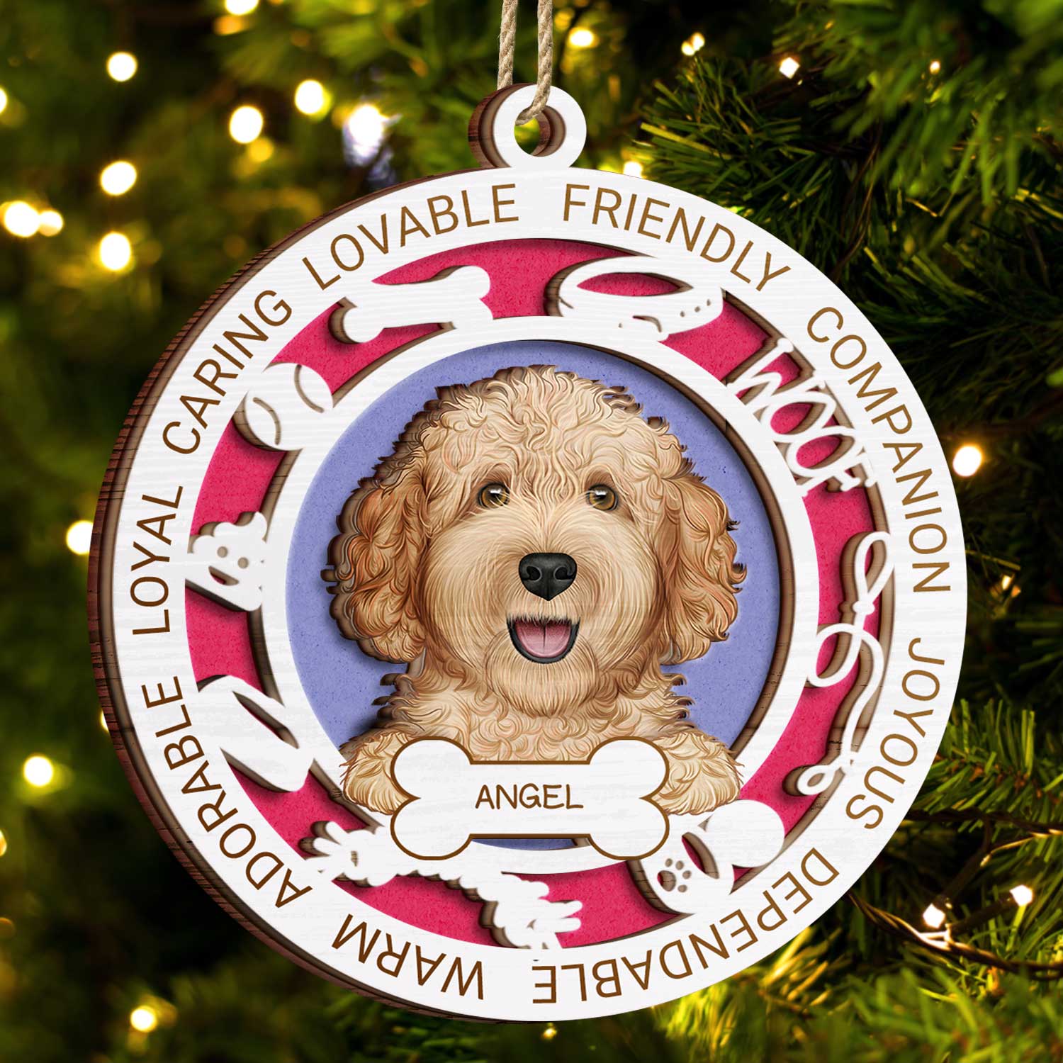 Adorable Loyal Friendly - Christmas Gift For Dog Lovers - Personalized 2-Layered Wooden Ornament