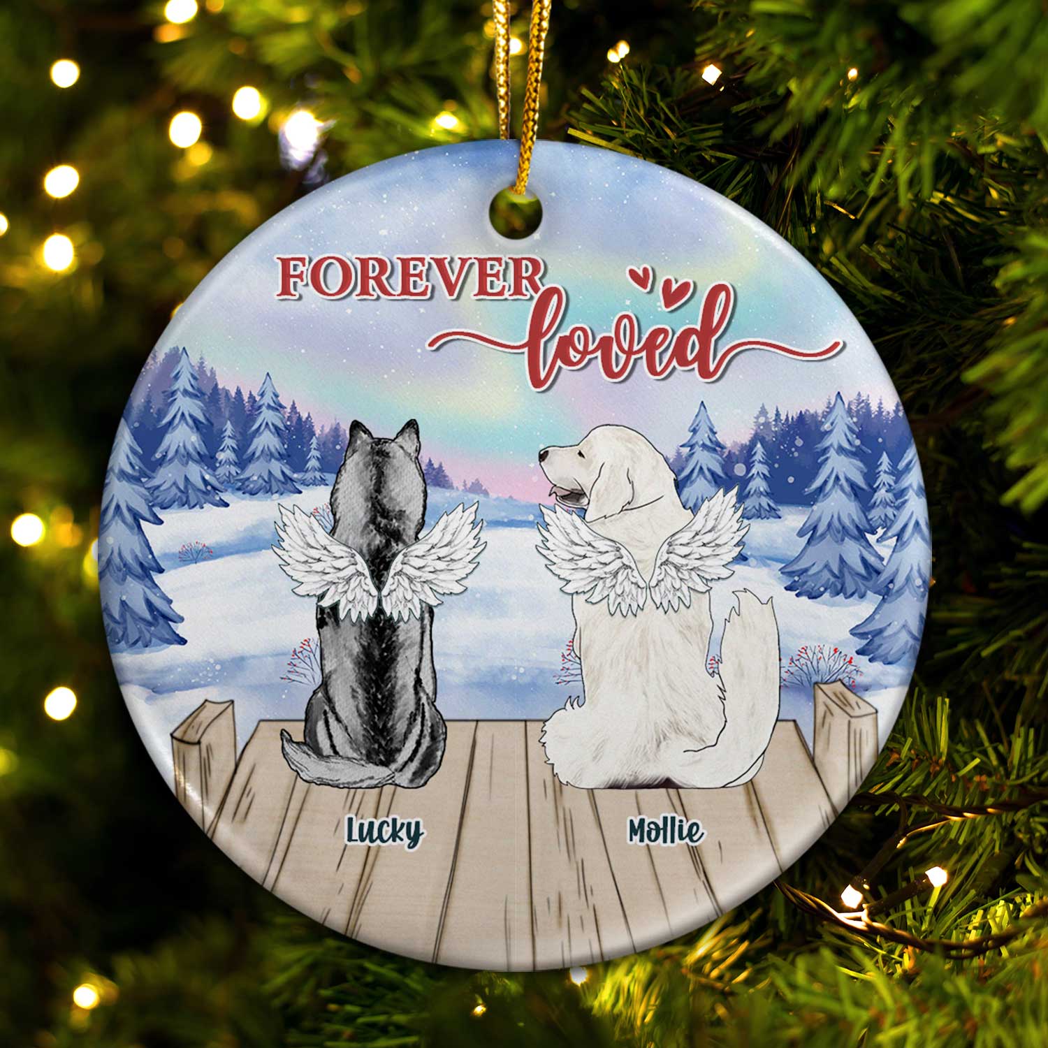 Forever Loved - Christmas Keepsake, Memorial Gift For Dog Lovers - Personalized Circle Ceramic Ornament