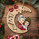Grandparents Hug Grandkids Sitting On Moon - Christmas Gift For Granddaughter, Grandson - Personalized Wooden Cutout Ornament