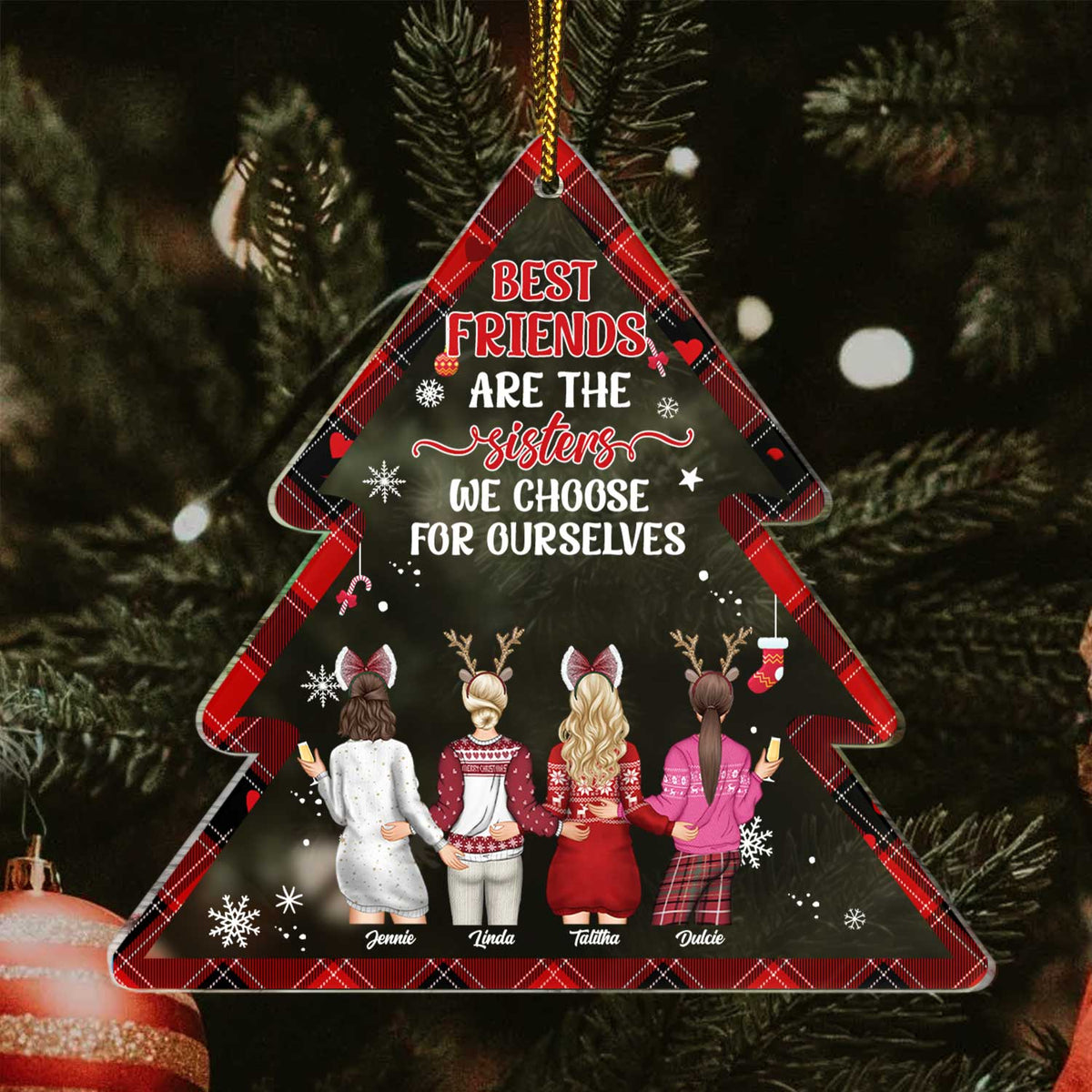 Nos rires sont illimités en forme de sapin de Noël - Cadeau pour les meilleures amies, les meilleures amies, les sœurs, les filles - Ornement en acrylique personnalisé en forme personnalisée