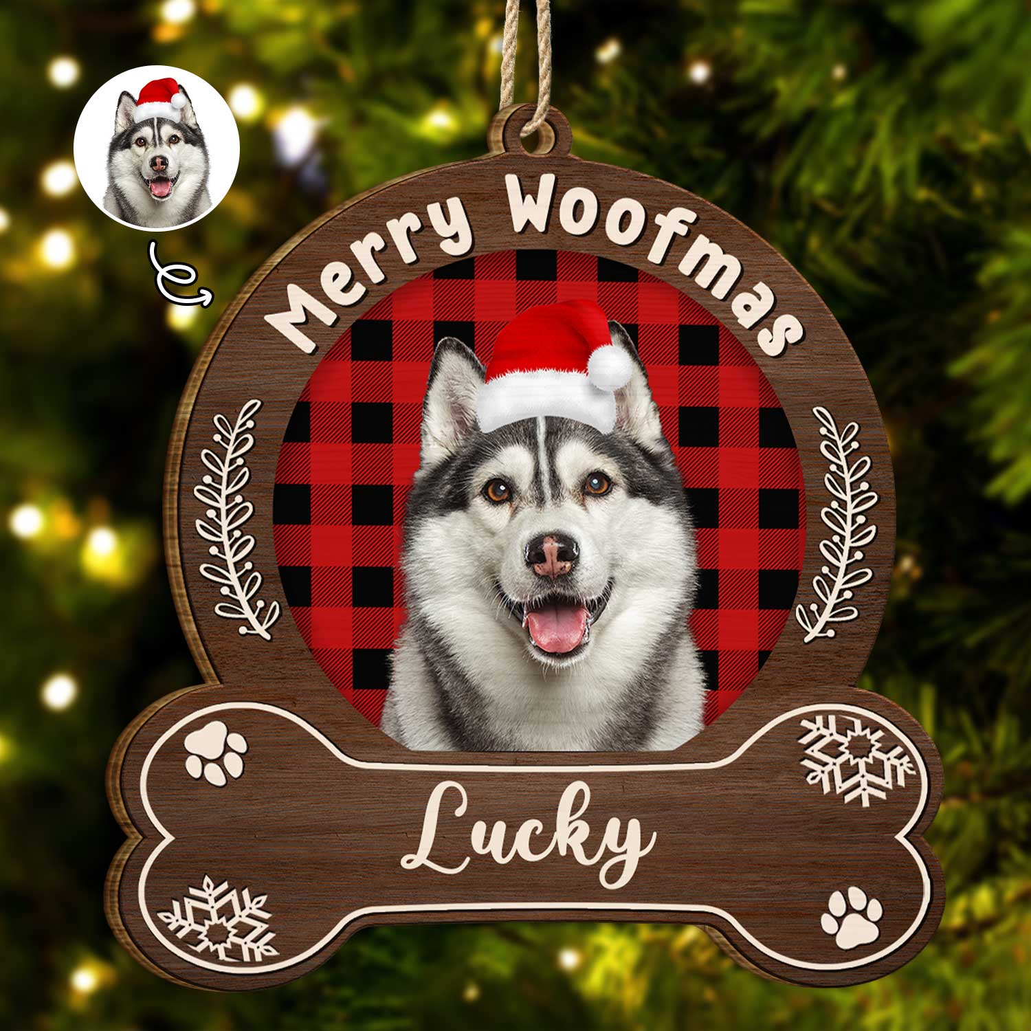 Custom Photo Merry Woofmas - Christmas Gift For Dog Lovers - Personalized Custom Shaped Wooden Ornament