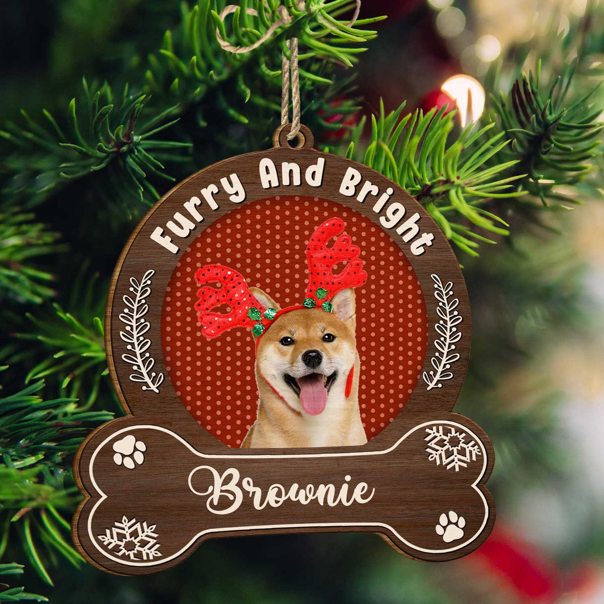 Custom Photo Merry Woofmas - Christmas Gift For Dog Lovers - Personalized Custom Shaped Wooden Ornament