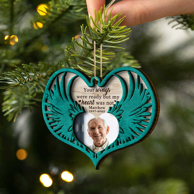 Ailes d'ange photo personnalisées - Souvenir de Noël, cadeau commémoratif familial - Décoration en bois personnalisée à 2 couches