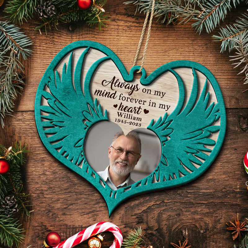 Ailes d'ange photo personnalisées - Souvenir de Noël, cadeau commémoratif familial - Décoration en bois personnalisée à 2 couches