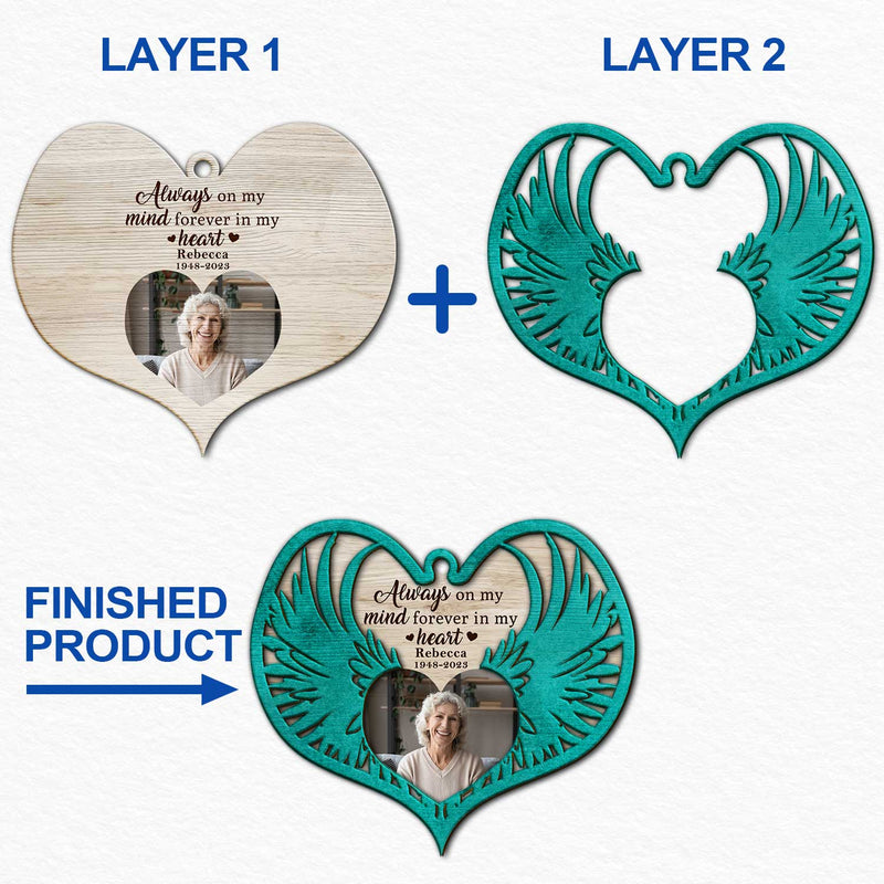 Ailes d'ange photo personnalisées - Souvenir de Noël, cadeau commémoratif familial - Décoration en bois personnalisée à 2 couches