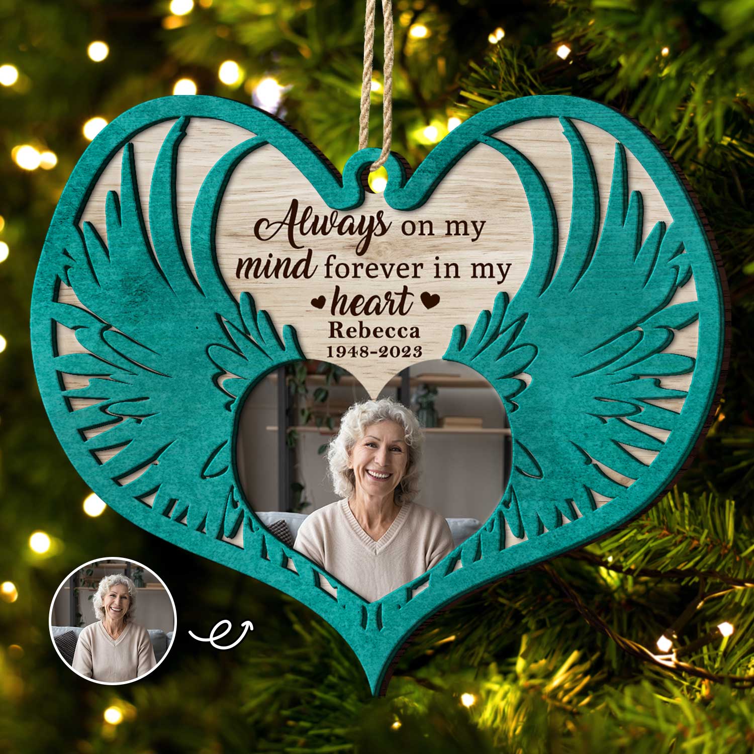 Custom Photo Angel Wings - Christmas Keepsake, Family Memorial Gift - Personalized 2-Layered Wooden Ornament