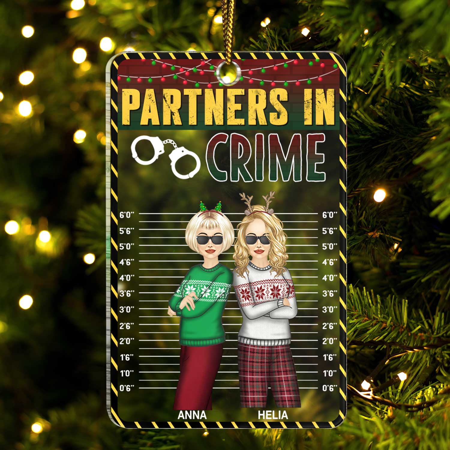 Partners In Crime BFF Best Friends - Christmas Gift For Besties, Siblings, Sisters, Brothers - Personalized Custom Shaped Acrylic Ornament
